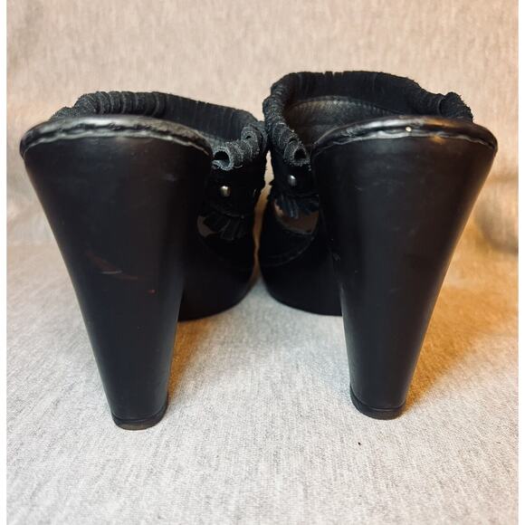Born Kassidy Suede 90s/Y2K Style Black Block Heel Sandals Fringe Studs Boho sz 8 - Picture 6 of 9